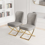 ZUN Dining Set of 2, grey velvet Backrest and golden Metal legs.For Modern Kitchen Dining Room W1727P195279