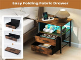 Nightstand with LED Lights & Charging Station, 2 Folding Fabric Drawers 64867151