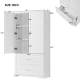 ZUN Tall Bathroom Storage Cabinet, Cabinet with Two Doors and Drawers, Adjustable Shelf, MDF Board, 44112722