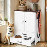 Dog feeding station, double door locker with 2 adjustable dog bowls, 3 hooks on right side, white W1687P270768