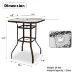 ZUN 31 Inch Patio Bar Table, Square Outdoor Bar Height Bistro Table with Tempered Glass Tabletop & 11674267