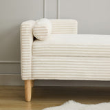 65.35"Wide Corduroy Storage Soft Bench with Armrests, Backrest and Two bolster Pillows for Living 45014415