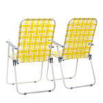 ZUN 2pcs Steel Tube PP Webbing Bearing 120kg Folding Beach Chair Yellow & White Strip 25170682