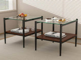 Set of 2 Rectangle End Table, Tempered Glass Tabletop with MDF layer, Modern Table for Living Room , W241P184246