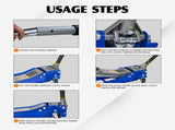 3T Heavy-Duty Horizontal Dual Pump Ground Jack , Steel Racing Ground Jack, Dual 34520193