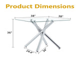 37.8" Round Tempered Glass Bar Table with Silver Metal Cross Legs 84945836