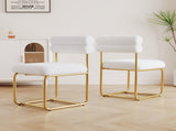 Set of two white teddy fabric dining chairs, circular thick cushioned dining chairs for kitchen and W1727P237751