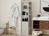 73" Tall Slim Storage Cabinet, 3-Tier Media Storage Cabinet with 3 Drawers and 2 Hooks, Bookcase 99558248