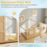 Twin-Size Kids House Natural Floor Bed- 82"x42"x51" Size, LED Light Strip for 96035505