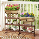 Outdoor Wooden Planter Solid Acacia Wood Half-Barrel Planter Box With Legs 90958351
