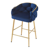 28'' Modern Counter Stools Set of 2,Dark blue Counter Stools with iron Frame,Soft back and N780P199861B
