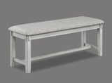 1pc Driftwood Finish Standard Height Bench Gray White Fabric Upholstered Seat Cushion Tapered Legs B011P184617