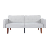 Modern Cotton Fabric Futon Sofa with Tufted Backrest, Adjustable Reclining Couch with Wood & Metal 56033481