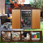 ZUN 8ft x 6ft Outdoor Metal Storage Shed with Floor Base,Coffee W540P175672