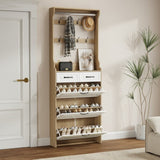 NEW OAK color shoe cabinet with 3 doors 2 drawers with hanger,large space for storage W1320137991