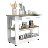 Cala Kitchen Island 46, Six Casters, Two Drawers, Lower Open Shelf -White / Light Oak B20092031