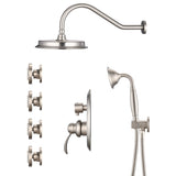 Single-Handle 4-Spray Patterns Bathroom Rain Shower Faucet with Body Jet Handshower in Brushed W1219133596