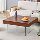 Walnut Colored Square MDF Coffee Table - 31.5"x31.5" with Tempered Glass Legs.Density Board W1151P233512