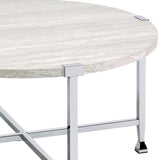 White Oak and Chrome Round Coffee Table B062P185643