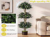 51" Artificial Boxwood Topiary Tree with 59 Flowers, Realistic Faux Evergreen Plant - Purple 34343243