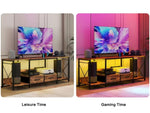 ZUN TV Stand with LED Lights Power Outlets - TV Stand with Fabric Drawers for 65 70 75 Inches TV W2977P224347