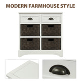 Rustic Storage Cabinet with Two Drawers and Four Classic Rattan Basket for Dining Room/Living Room 05936354