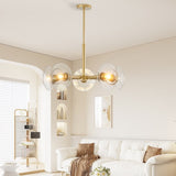 Modern Gold 5-Light Sputnik Chandelier with Clear Glass Shades, Mid-Century Hanging Pendant Light W1340P233172
