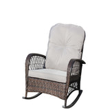 Outdoor Wicker Rocking Chair with Wide Seat, Thick, Soft Cushion, Rattan Rocker w/Steel Frame, High W209P268007