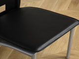 4pcs long backrest square hollow decoration PU leather dining chair round tube black cushion 98227246
