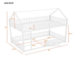 Metal Twin over Twin House Bunk Bed with Fence and Door, White N709P214091K