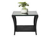 Outdoor Patio Wicker Side Table, Square End Table Bistro Coffee Table with Glass Top Storage Shelf 78280001