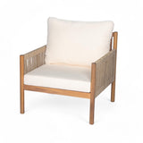 Modern Outdoor Woven Lounge Chair with Solid Wood Frame and Comfortable Polyester Cushions, Perfect N767P255038T