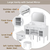 44.4" Makeup Vanity Desk with Large Adjustable Mirror, Dressing Table Set with Drawer & Cabinet, N844P292486A