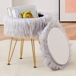 ZUN Faux Fur Storage Ottoman Round Furry Vanity Marble Grain Tray Coffee Table Compact Footrest 66218617