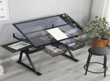 black adjustable tempered glass drafting printing table with chair 43921214