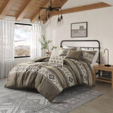 5 Piece Stripe Herringbone Comforter Set with Throw Pillows Brown Full/Queen B035P266667