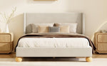 ZUN Modern Velvet Upholstered Platform Bed with Wingback Headboard and Round Wooden Legs, Cream,King WF531853AAC