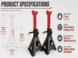 2 Ton Jack Stands Pair, HeavyDuty Adjustable Steel Car Jack Stands with Locking Pin, Safety Support 08338052