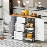 K&K Rolling Kitchen Island with Storage, Kitchen Cart with Rubber Wood Top, 3 Drawer, 2 Slide-Out WF316599AAW