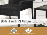 3-Piece Patio PE Wicker Bistro Set, Tempered Glass 2-Tier Side Table Outdoor Chair Set-Black 48421779