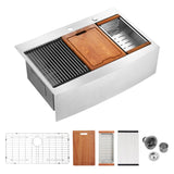 ZUN 33x22x10"Farmhouse Apron Single Bowl Stainless Steel Kitchen Sink with Workstation W2898P228904