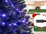 7 FT Black Pre-Lit Christmas Tree with Purple LED Lights, 1096 Branch Tips, Gothic Halloween Holiday 20654509