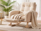 Nursery Rocking Chair with Retractable Footrest, Teddy Fleece Upholstery, 2 Side Storage Pockets, 87972180