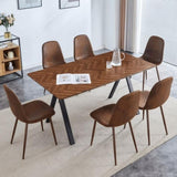 Dark Brown Herringbone Pattern MDF Dining Table - A Perfect Match for Modern Minimalist and W3226P279049