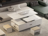 Modern Lift-Up Coffee Table with 2 Stools Set for Living Room Expandable Hidden Storage Drawers 54425820