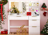 White particleboard with a melamine finish, 4 drawers, 2 shelves, dressing table with 10 three-tone 22257445