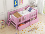 Wood Twin Size Platform Bed with Guardrail and 2 Drawers, Pink N709P242145H