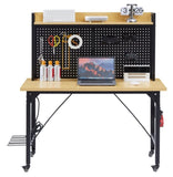 48''Adjustable Workbench with pegboard, Heavy Duty Wooden Desktop Workbench with Wheels, 1600 lb. 00789483