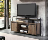 Rustic Oak and Black TV Stand with Sliding Barn Door B062P209174