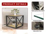 1 piece Modern End Table Nightstand for Bedroom & Living Room, Tempered Glass&Natural Wood MDF Top , W241P246914